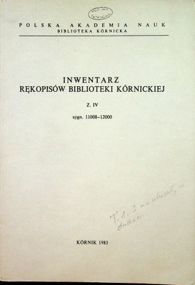 Inwentarz rękopisów biblioteki kórnickiej