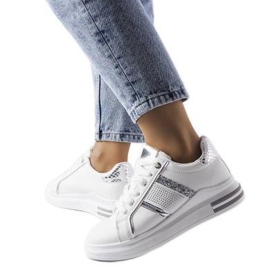 Białe sneakersy zdobione cyrkoniami r.37