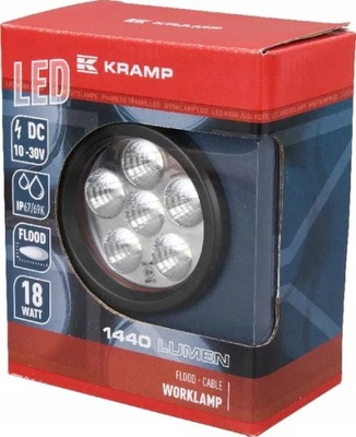 FARO HALÓGENO EN FUNCIONAMIENTO DIODO LUMINOSO LED 18W 1080 LM KRAMP  