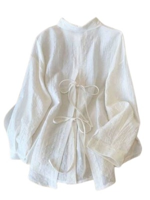 SHEIN BIAŁA KOSZULA DAMSKA ZDOBIONA WIĄZANA Z TYŁU 36 1GF