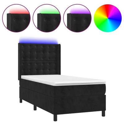 Łóżko kontynentalne z materacem i LED, czarny aksamit 100x200cm