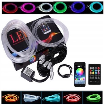 6X EL WIRE DIODO LUMINOSO LED RGB AMBIENT CABLE CONTROL REMOTO APP 8M  