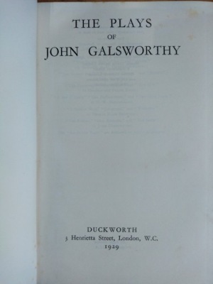 THE PLAYS OF JOHN GALSWORTHY 1929 dedykacja Christmas 1929