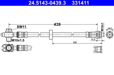 ПАТРУБОК ТОРМОЗНОЙ ГИБКИЙ VW ПЕРЕД GOLF/BORA/NEW BEETLEWY 98-10 LEWY/PRA