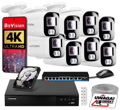 ZESTAW DO MONITORINGU 8MPx IP POE 8 KAMER DETEKCJA AUDIO