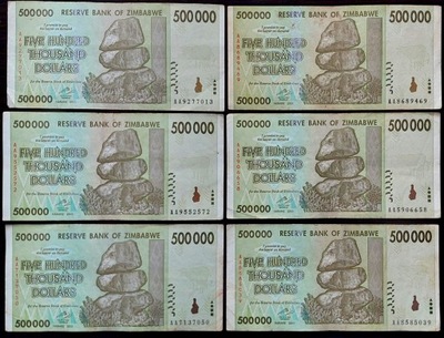 #024. Banknot Zimbabwe 500 000$ 2008r. Seria AA Obiegowy