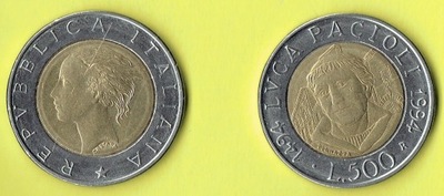 WŁOCHY 500 Lira 1994 r. Pacioli
