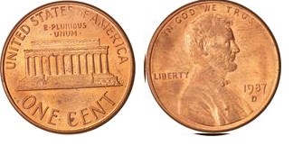 1 cent USA (1987) - A. Lincoln Mennica P