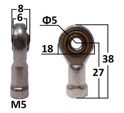 Przegub oczkowy wahliwy 5mm gwint M5 dł. 27mm lewy