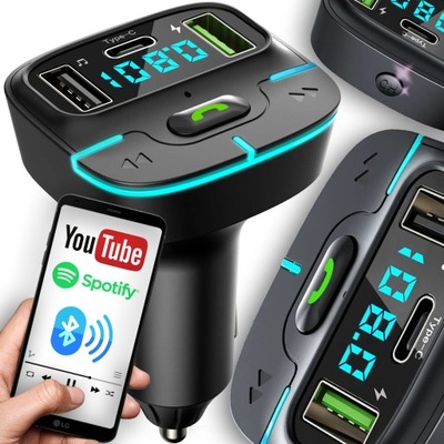 TRANSMISOR FM BLUETOOTH TRAGALUZ DISPOSITIVO DE CARGA QC USB PD GRABADORA MUZYKI  