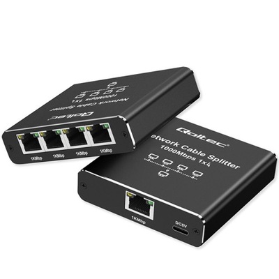 Qoltec Rozdzielacz Splitter Ethernet mini SWITCH 1x4 RJ45 | 1000Mb/s | USB-