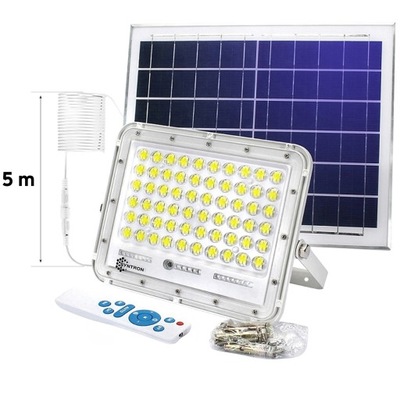 HALOGENAS SOLIARINIS ŽIBINTAS LED JUTIKLIS 100W+ PULTELIS KABELIS 5M 