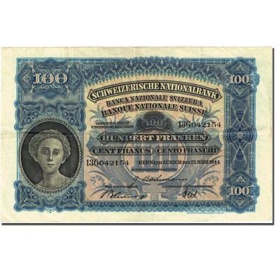 Banknot, Szwajcaria, 100 Franken, 1921-1928, 1944-