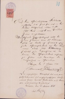 Akt notarialny Kępno 1881 - Szklarka Mielęcka