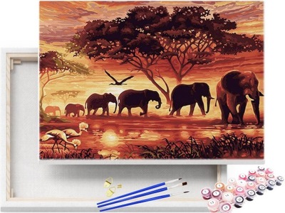Afrykańskie słonie - Malowanie po numerach