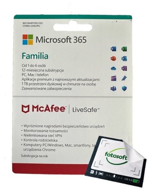 Microsoft Office 365 + McAfee 1 PC / 12 miesięcy