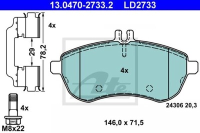ATE 13.0470-2733.2 КОЛОДКИ КЕРАМИЧЕСКИЕ ПЕРЕД DB W204/S204/C204 1,6-2,1 07-