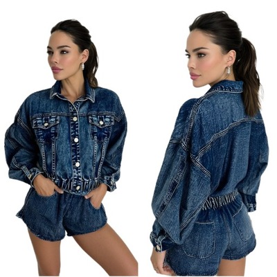 KURTKA JEANSOWA KATANA OVERSIZE DAMSKA KRÓTKA XS