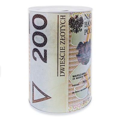 SKARBONKA METALOWA PUSZKA BANKNOT 200 ZŁOTYCH 12,5