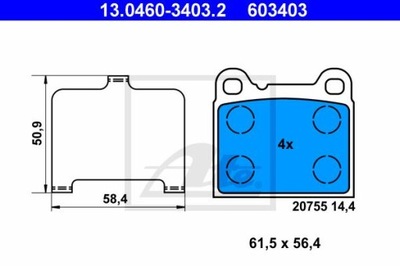 ATE 13.0460-3403.2 ZAPATAS DE FRENADO PARTE TRASERA VOLVO 850 2,0-2,4/2,5 TDI 91-96  