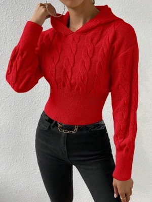 SHEIN SWETER DAMSKI CZERWONY Z KAPTUREM S 390