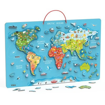 VIGA 2w1 Tablica edukacyjna z magnetyczną mapą świata mapa ścienna