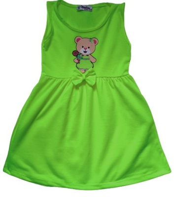 Sukienka dla dziewczynki letnia z misiem ramiączka zielona 110
