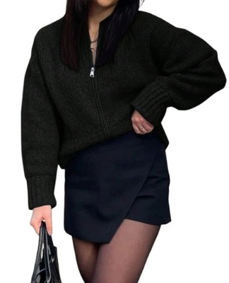 ZIMOWY SHEIN SWETER DAMSKI ROZPINANY CZARNY NA DŁUGI RĘKAW M 1EA