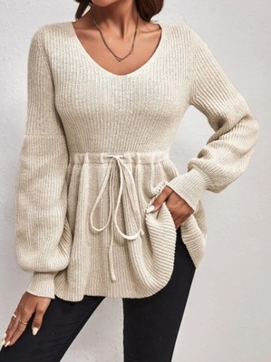 SHEIN BEŻOWY SWETER V NECK (L)