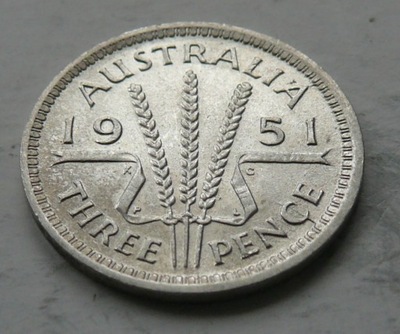 Australia - Jerzy VI - 3 PENCE - 1951 PL srebro Ag