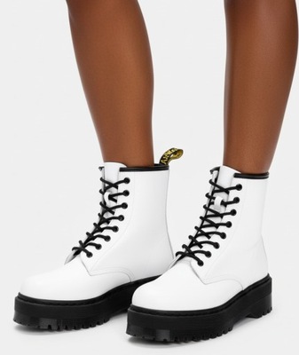 DAMSKIE BIAŁE BOTKI SKÓRZANE TRAPERY SZNUROWANE 38