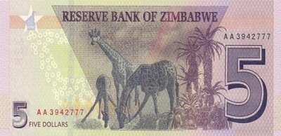 Zimbabwe 5 $ Żyrafy 2019 P-102