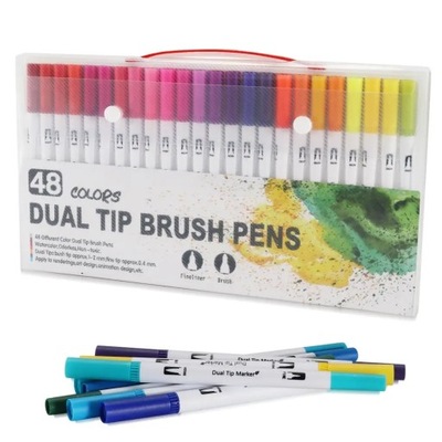 48 Colors Artist Coloring Marker Pens, Fine & Brush Dual Tip Pen Art