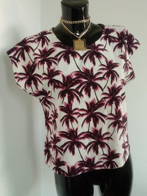 Różowa bluzka New Look palmy biała letnia M 38 S