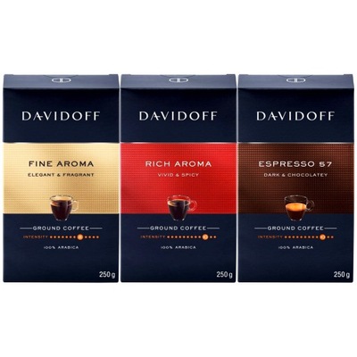 Kawa mielona DAVIDOFF 3 typy Fine Rich Aroma Espresso 57 Zestaw smakowy