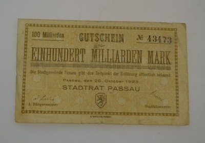 Niemcy - Passau - banknot - 100 Milliarden Marek - 1923 rok
