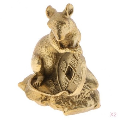 2 szt. Mosiężna figurka chińskiego szczura symbol