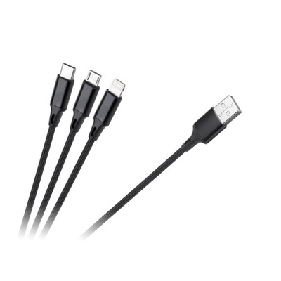 Kabel USB 3w1 microUSB, USB typu C, Lightning 1m