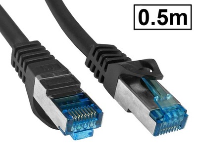 Patchcord kat.6A PIMF ekranowany RJ45-RJ45 1:1 Cu AWG26 czarny 0.5m