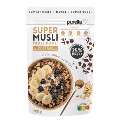 Super Musli Proteinowe 25% białka kakao, orzechy Purella Superfoods 200g