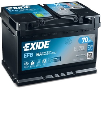 BATERÍA EXIDE EFB 70AH 760A P+ EL700 START&STOP MOZLIWY TRANSPORTE ADICIONAL MONTAJE  