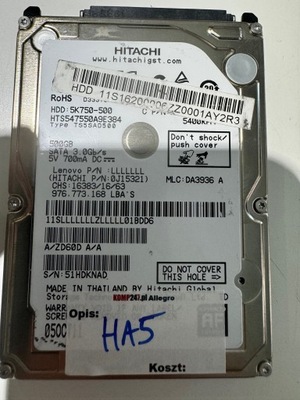 Dysk twardy Hitachi TravelStar HTS547550A9E384 500GB SATA 2,5"