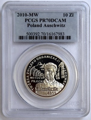 10 ZŁ WITOLD PILECKI - AUSCHWITZ 2010 PCGS PR70