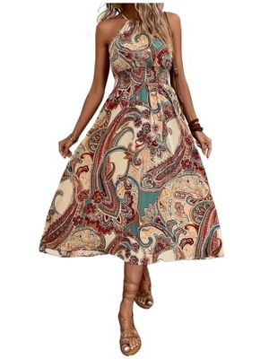 SUKIENKA ELEGANCKA LETNIA BOHO MIDI ZWIEWNA LUŹNA