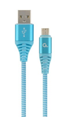 KABEL PRZEWÓD USB-micro USB 1m OPLOT TURKUSOWY