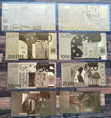 EURO - 5-1000 EURO - BANKNOTY POZŁACANE 8 SZT - L23