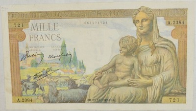 3.db.Francja, 1 000 Franków 1942, P.102, St.2/3+