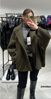 ZARA PŁASZCZ KHAKI WEŁNA OVERSIZE BLOG R.XS/S NOWY!