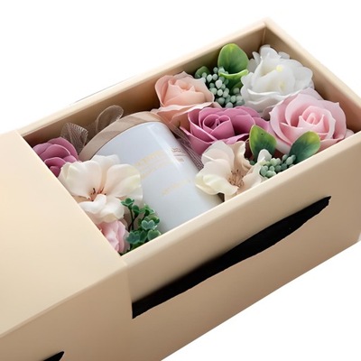 Flower Box kwiaty mydlane ŚWIECA w pudełku PREZENT z okazji DNIA MAMY