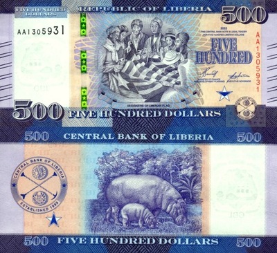 # LIBERIA - 500 DOLARÓW - 2022 - P-NEW - B-320a - UNC